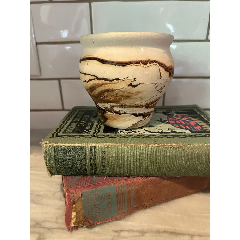 Nemadji Pottery Red Swirl Vase 12”Tall Multi Color Brown Swirls Western Decor